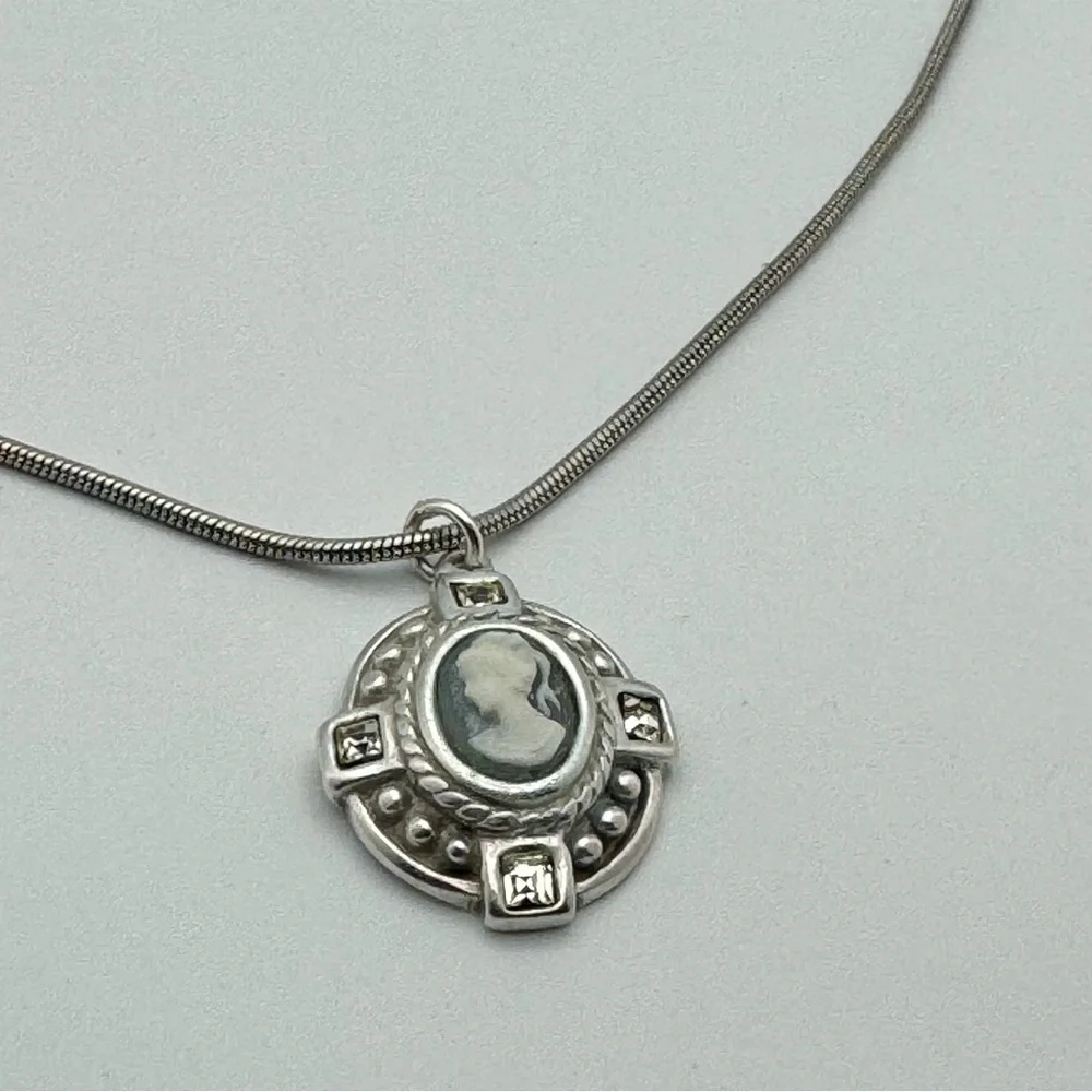 Sterling Silver Cameo Pendant Necklace with CZ Accents
